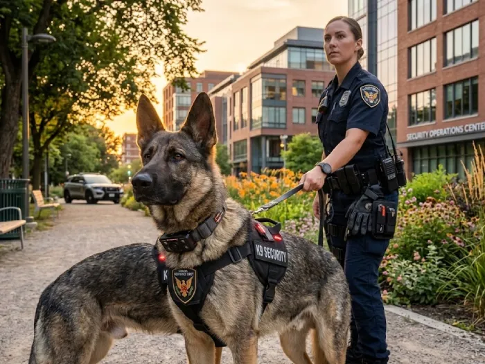 K9 security handler with trained dog unit